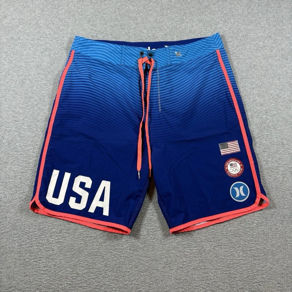 Hurley Phantom USA Olympic Team Board Shorts Mens Size 31 Swim Trunks Blue Rio